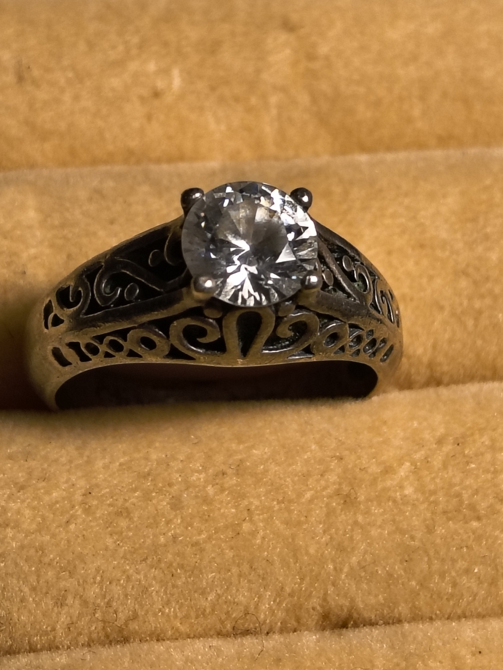 Vintage Sterling Silver & Cz Filigree Ring Size 6 Signed Engagement/Promise